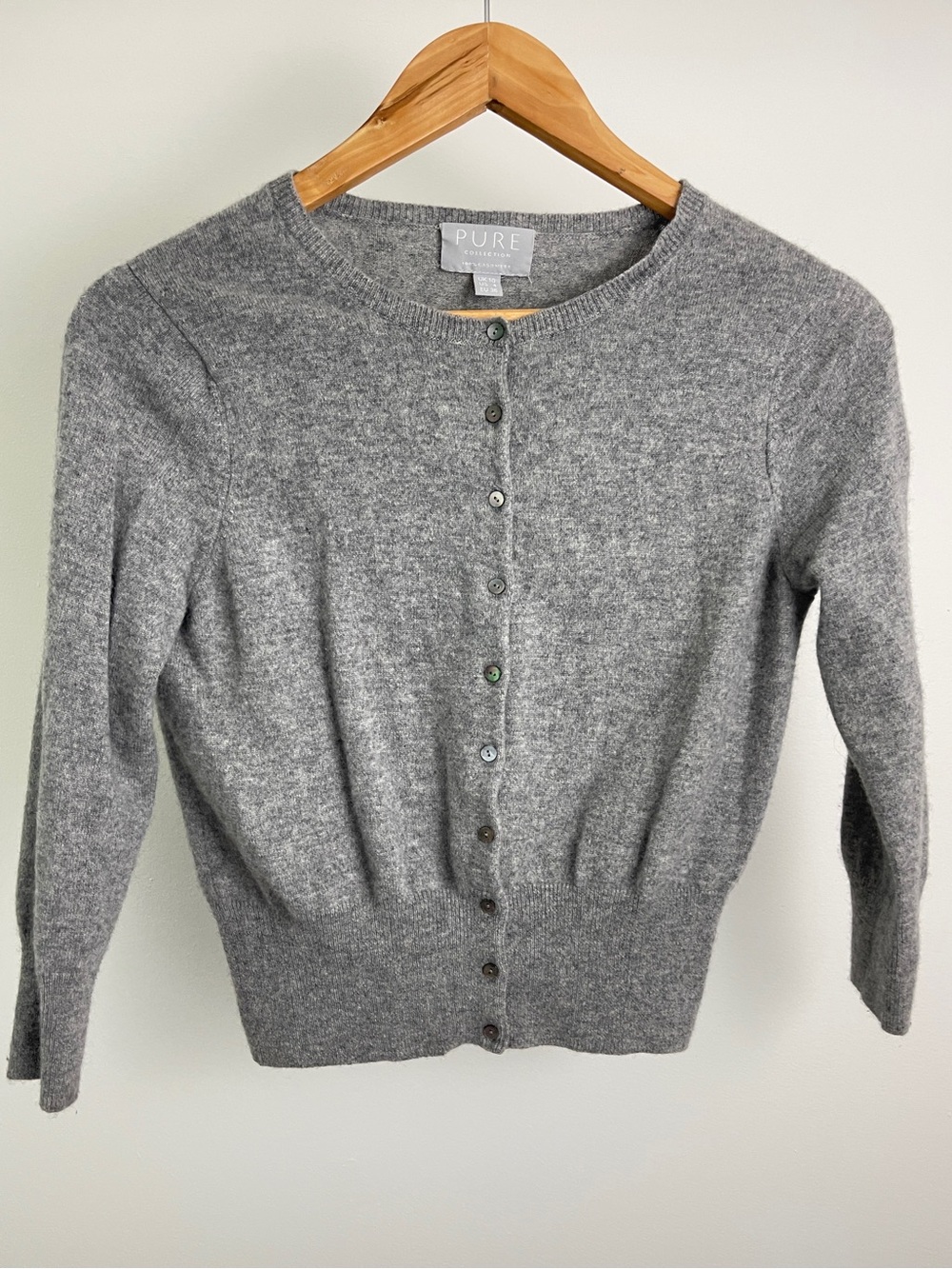 PURE Collection Women’s Gray Cashmere Crewneck Cardigan Size 4